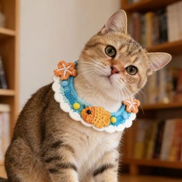 Imagem de Babador para animais de estimação, linda bandana de malha para cães, adorável, decorativa, à prova de bagunça, para cães/gatos pequenos e médios (azul)