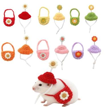 Imagem de Conjunto de 12 peças de fantasia de hamster de estimação: chapéu de margarida e mochila, acessórios de festa festiva para hamsters, planadores de açúcar, degus, chinchilas, porquinhos-da-índia e
