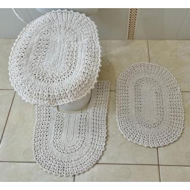 Imagem de Jogo de Banheiro Crochê Bico Colorido 3 Peças - Myrna Crochê, Crú