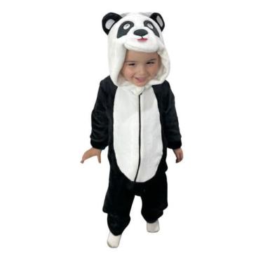 Imagem de Macacão Inverno Bichos Fleece Fantasia Animais Bebê Infantil (Padrão, Panda Fofo U46, M)