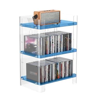 Imagem de YFEEN Organizador de CD de acrílico transparente de 3 camadas, comporta até 54 CDs, armazenamento de bancada, prateleira de mídia, escritório em casa