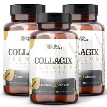 Imagem de Collagix Premium 1000mg (1g) - Colágeno Hidrolisado de Alta Absorção com 60 Cápsulas - Para Firmeza da Pele, Fortalecimento Capilar e Unhas - Beleza e Saúde Articular - Fórmula Pura e Biodisponível - 3 potes