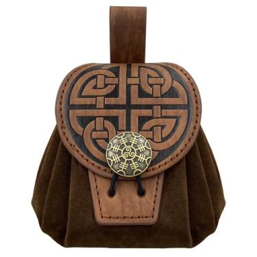 Imagem de Bolsa de cinto de couro sintético em relevo medieval, pochete masculina estilo punk, bolsa de cintura para cinto portátil retrô (marrom C)