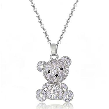 Imagem de Colar feminino, colar com pingente de cristal de urso, colar feminino de corrente longa banhado a ouro, One Size, Metal, Zircônia cúbica