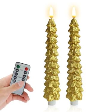 Imagem de Gedengni Velas cônicas sem chamas para árvore de Natal – Cronômetro de 25,4 cm com controle remoto cintilante operado por pilhas, luzes de LED afuniladas para decoração de janelas de festa em casa