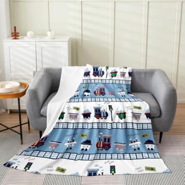 Imagem de Cobertor de flanela super macio, cobertor de lã de trem a vapor de desenho animado para sofá-cama, Choo-Choo trilhos ferroviários sofá cama cobertor decorativo aconchegante para bebês 76 x 101 cm