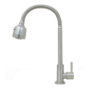 Imagem de Torneira Em Inox Escovado Cozinha Mesa Gourmet Duplo Jato