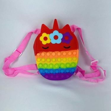Imagem de Bolsa Mochila Pop It Infantil Menina De Silicone Unicórnio vermelho