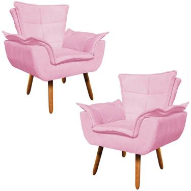 Imagem de Kit 2 Poltronas Decorativas Pés Palito Charger Suede Rosa G19 - Gran Belo