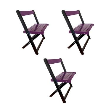 Imagem de Kit 3 Cadeiras De Madeira Dobrável Roxo