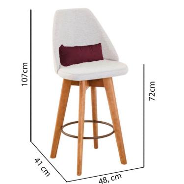 Imagem de Kit 02 Banquetas Alta Maya Giratória Com Encosto Gourmet Linho Bege e Almofada Suede Bordô - Aurora Line