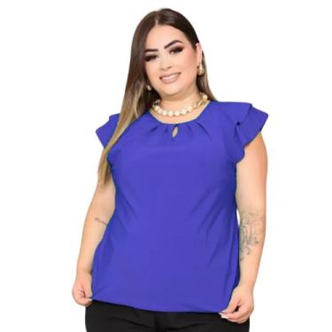 Imagem de Blusa Feminina Plus Size Social Manga Curta Detalhe Gota Botão Crepe -