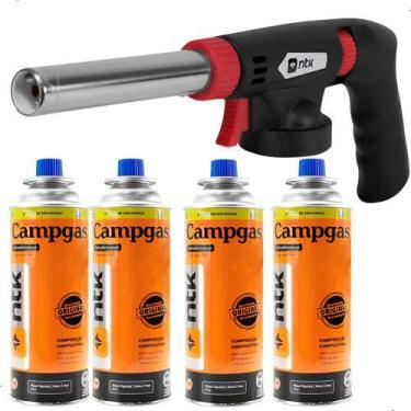 Imagem de Kit Maçarico Culinario Chama Ajutavel Com 4 Refis Flambador Ntk
