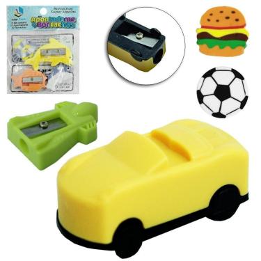 Imagem de Kit Escolar Apontador + Borracha Figuras Animadas 4 Pecas