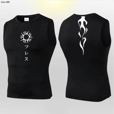 Imagem de Camiseta Regata Compressão Academia Treino Justa Chamas Arte Gótica Punk Abstract-Unissex