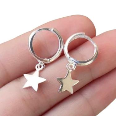 Imagem de Brinco Argolinha Click Prata 925 Com Pingente De Estrela Estrelinha - 