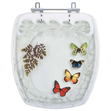 Imagem de Acento Sanitário Poliéster Decorada Borboletas Stylus Branco para louça Celite