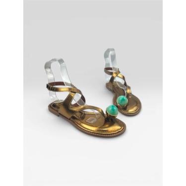 Imagem de Sandália Rasteira Feminina Metalizada Com Pedra Bronze - LITTZ, Bronze