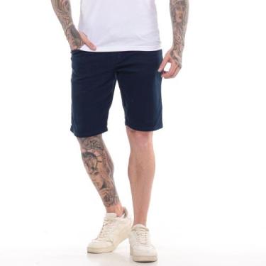 Imagem de Bermuda Masculina Sarja Lisa Slim Fit Com Bolso - Volgue, Azul marinho