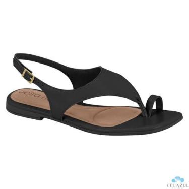 Imagem de Sandália Rasteira Beira Rio Feminina Tira Dedo Fivela Conforto, Preto,