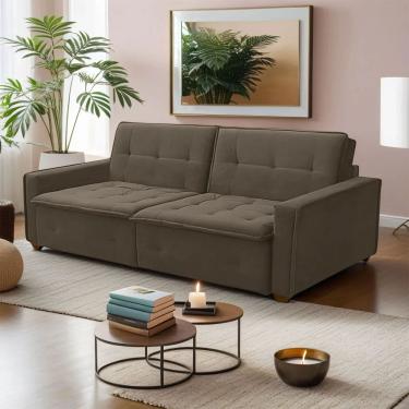Imagem de Sofá Cama Reclinável 3 Lugares Filadélfia Veludo Marrom Café - Lojas Curitibanas