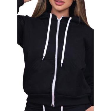 Imagem de Moletom Aberto Feminino Liso com Ziper Punhos Bolsos e Capuz Ajustavel-Feminino