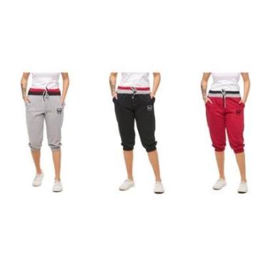 Imagem de KIT COM 03 BERMUDAS DE MOLETOM FEMININA WOOKS SARUEL SKINNY-B1-CINZACLARO-PRETO-VERMELHO-GG-Feminino