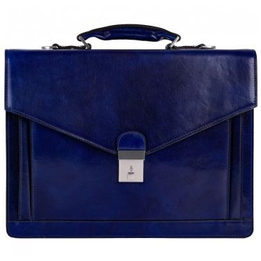 Imagem de Bolsa Carteiro Masculina de Couro Artesanal Italiano para Laptop com 15 Polegadas e Fecho em Zíper, Time Resistance, Azul