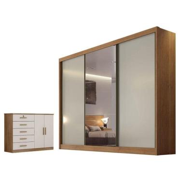 Imagem de Guarda Roupa Casal Sonetto Com Espelho E Cômoda Seul Cumaru 25 Fendi - Horizonte