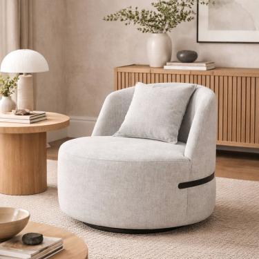 Imagem de Poltrona Giratória para Sala de Estar Laila Linho Cinza Cinza