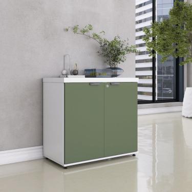 Imagem de Armário Baixo para Escritório Pe40 com 2 Portas Pivotantes Branco/Salvia