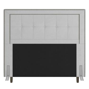 Imagem de Cabeceira Cama Box Solteiro Luxor 90cm com Tachas e Frame Corano Branco - Abmaza