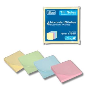 Imagem de Bloco De Notas Adesivo Tili Notes 76x76mm 400 folhas 4 Cores - Tilibra