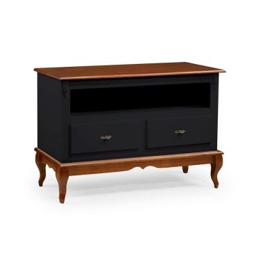 Imagem de 	Rack para Sala com Pés Luis XV 2 Gavetas e Nicho 60502 Linz Móveis - Preto/Imbuia Glazer