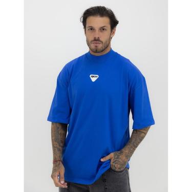 Imagem de Camiseta Oversized Gola Alta Borracha Triângulo White Black Streetwear Azul Royal-Masculino