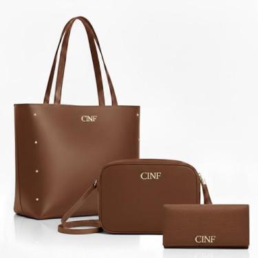 Imagem de Bolsa Feminina Kit 3 Sacola Grande Transversal e Carteira - CINF, Cara