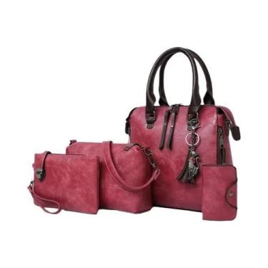 Imagem de Bolsa Feminina Luxuosa de Couro com Borla - Conjunto com 4 Peças, Conj