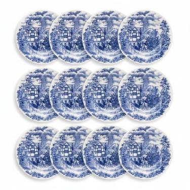 Imagem de Kit Jogo 12 Pratos Fundos Biona Cena Inglesa em Cerâmica Decorada 21,5