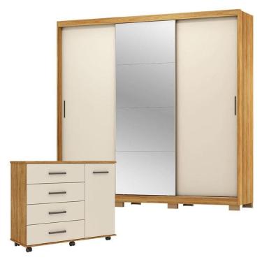 Imagem de Cômoda Flora e Guarda Roupa Casal Dalila 32415PE Cinamon Touch Off White Flex com Pés -...