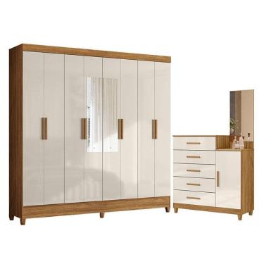 Imagem de Guarda Roupa Casal Marajó com Espelho e Cômoda Lisboa Freijó Off White – Moval