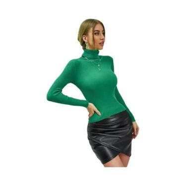 Imagem de Suéter Feminino De Tricô Gola Alta Outono Inverno Casual Canelado Blus