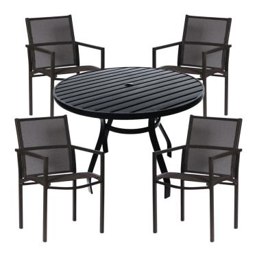 Imagem de Kit Cadeiras 4 Lugares Jardim Varanda Externa + Mesa 1,20m Alumínio Jantar Preto