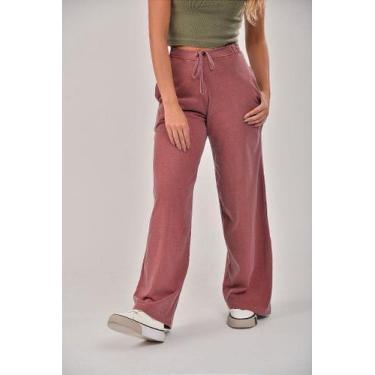 Imagem de Calça pantalona estonada vinho - 100% algodão, estilo e conforto - Fal