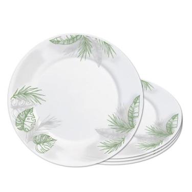 Imagem de Jogo 4 Prato Raso Opaline de Vidro Branco com Folhas Jungle Leitoso 26