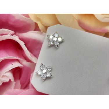 Imagem de Brinco Flor Zirconia Pequeno Dourado Prata Rosa Verde F Ouro - De Cast