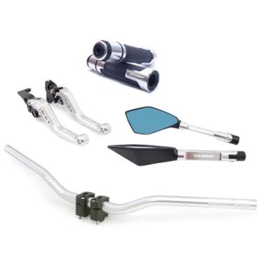 Imagem de Kit Manete Manopla Guidão Retrovisor Titan 125 150 160 Lona Gravado a 