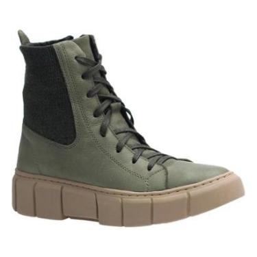 Imagem de Coturno Bota   Couro Cano Médio Cadarço-Feminino