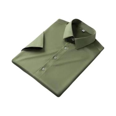 Imagem de Camisa Social Masculina Preta De Seda 5XL Manga Curta Sem Passar a Fer