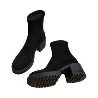 Imagem de Botas De Salto Alto Femininas Em Camurça, Estilo Chunky, Moda De Inver