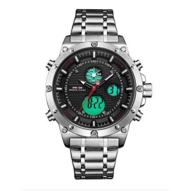 Imagem de Relógio masculino esportivo weide 6906 prata preto inox anadigi digita